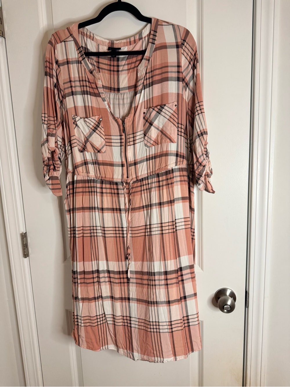 torrid Peach and White Plaid Midi Shirt Dress